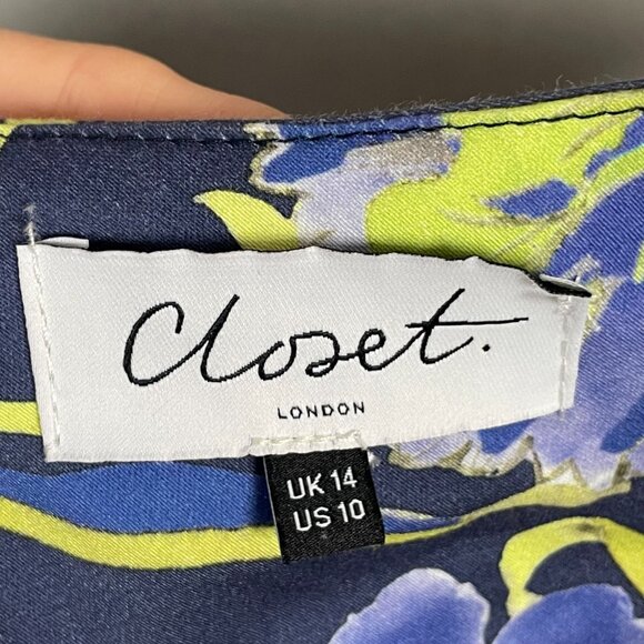 Closet London Floral Dress Retro Blue A-Line Zip Back Size 10 Sleeveless Cotton - Picture 3 of 11